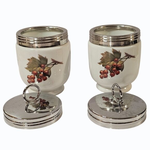 Royal Worcester Porcelain Peach & Currant Egg Coddlers Set Of 2 Vintage England - Picture 1 of 5